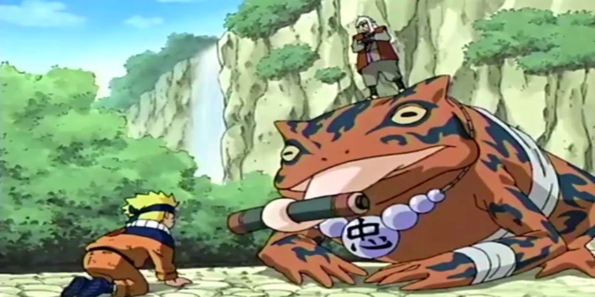 Anime jiraiya begins training naruto in toad summoning