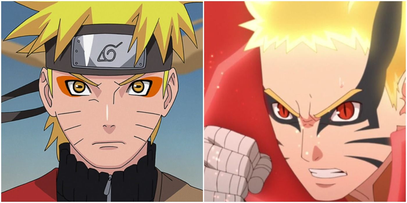 Naruto in sage mode (left); Naruto Bayron mode (right)