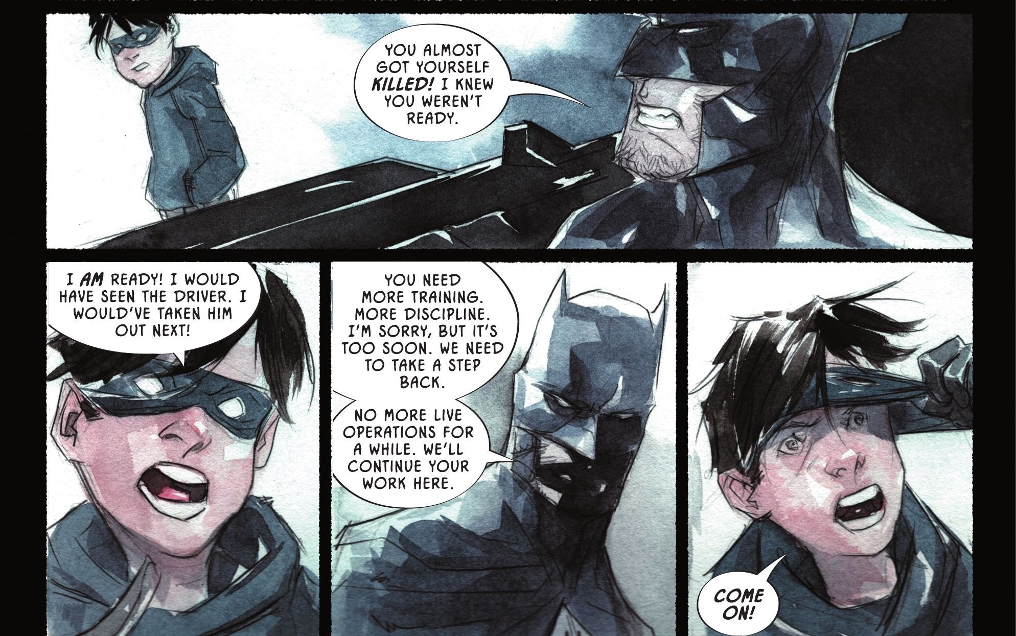 Dick and Bruce argue in Robin's early days