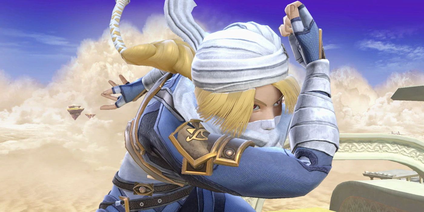 Sheik avança para a batalha em Super Smash Bros Ultimate.