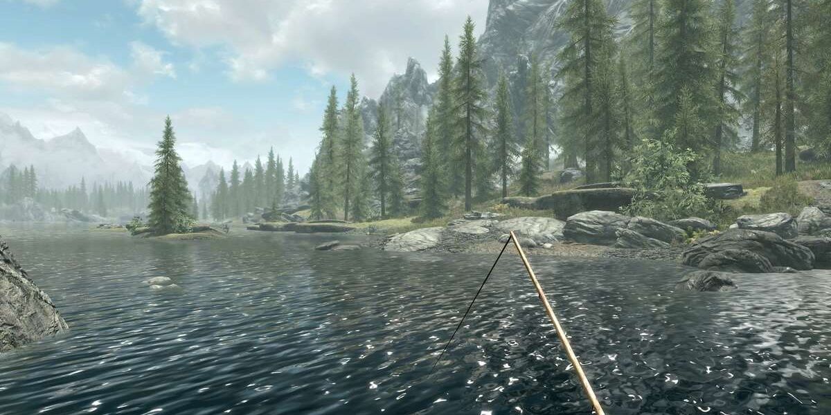 skyrim fishing in a river 