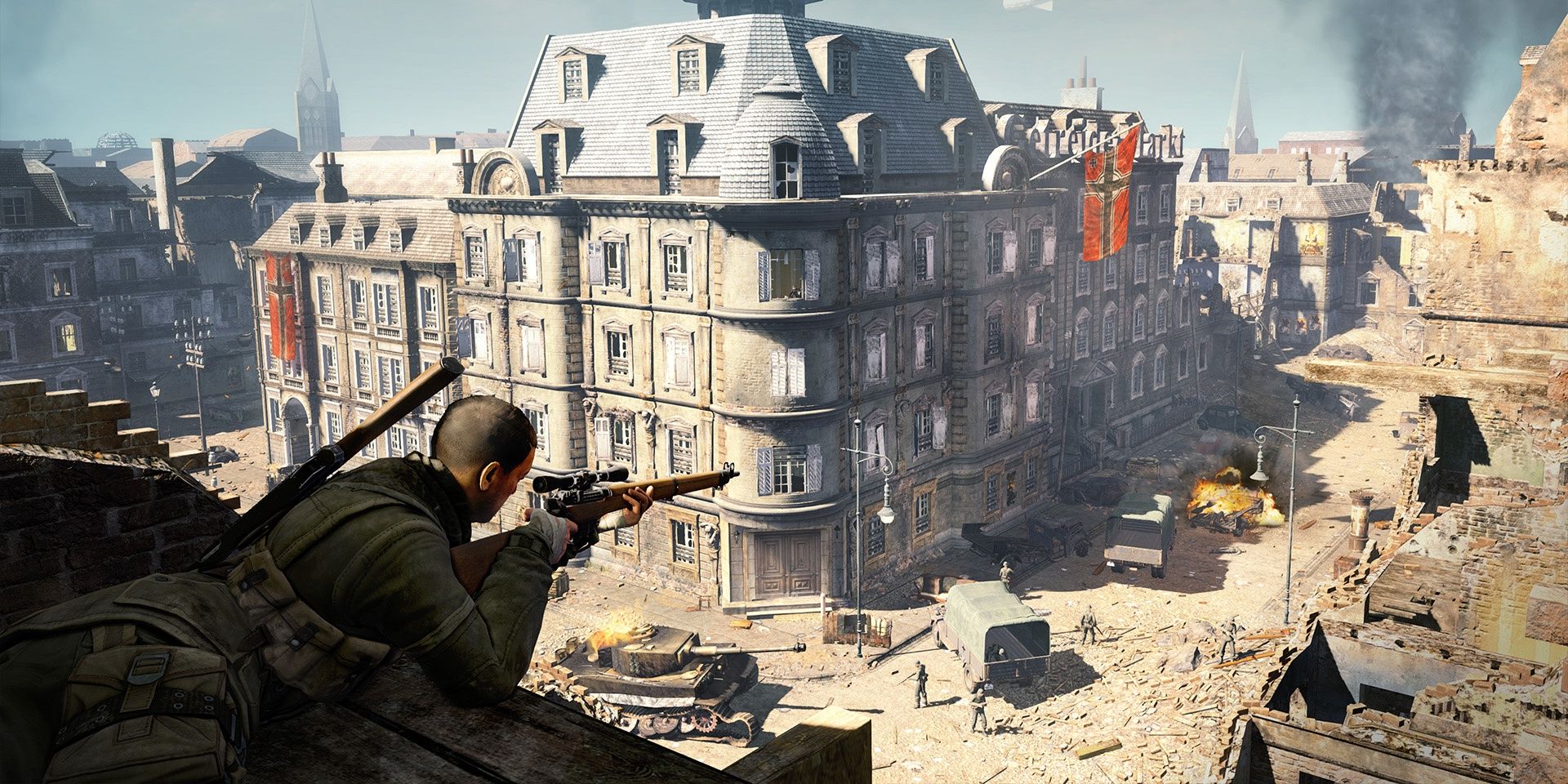 Sniping From The Shadows On A Building In Sniper Elite