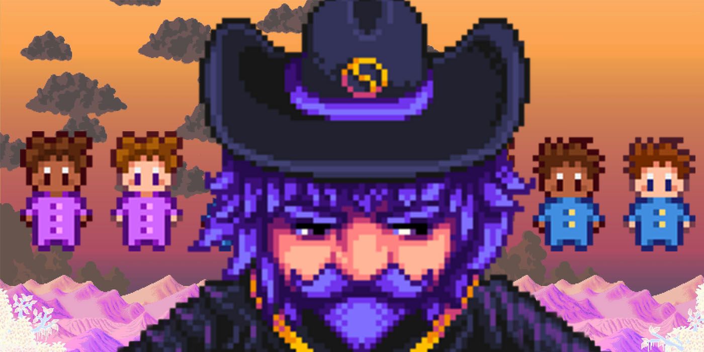 Stardew Valley's wizard surrounded by potential children he may have fathered