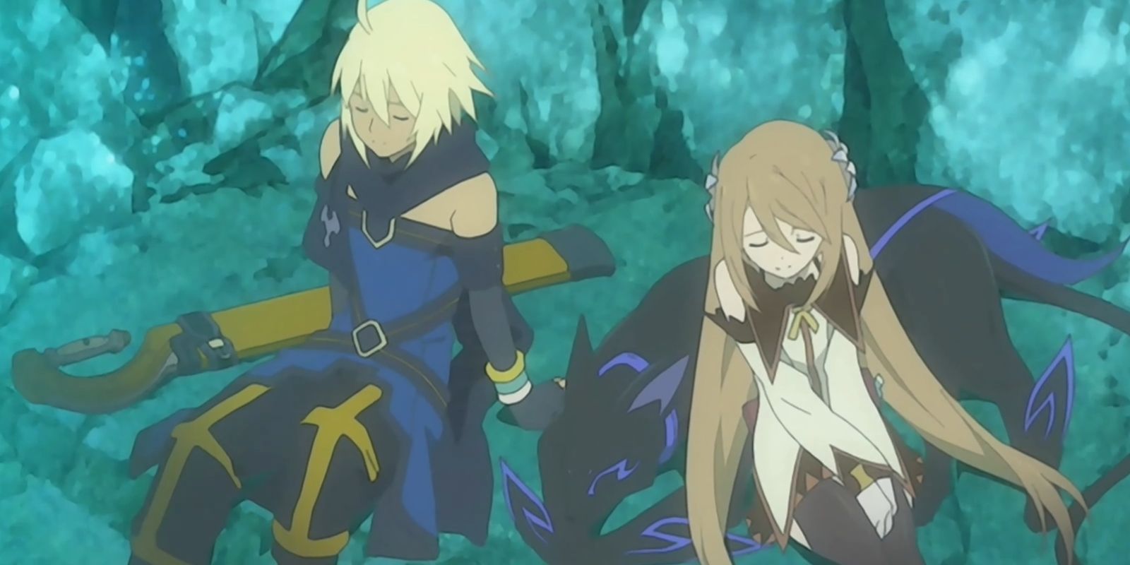 Emile, Marta e Tenebrae descansando em Tales of Symphonia: Dawn of the New World