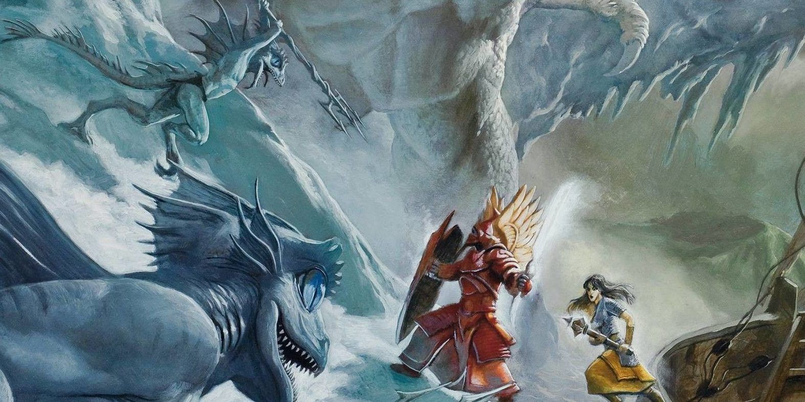 dungeons and dragons party fighting monsters in winter