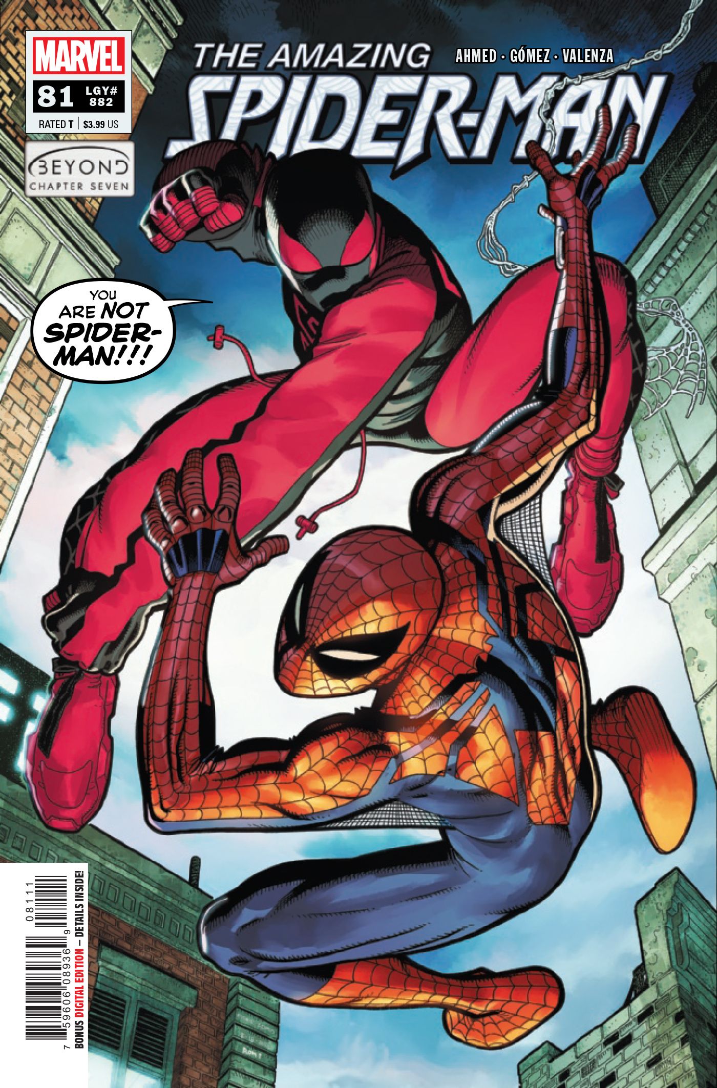 Ben Reilly and Miles Morales face off on the cover of The Amazing Spider-Man #81.