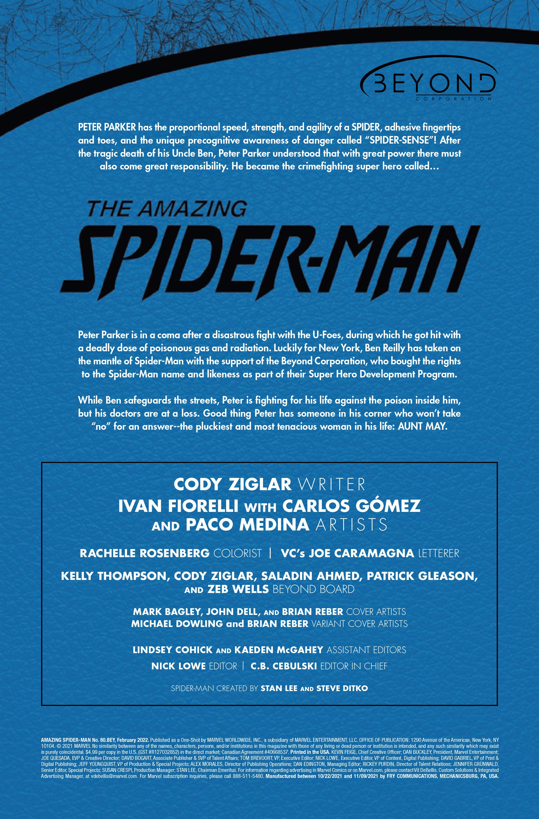 Page 1 of Amazing Spider-Man #80.BEY, by Cody Ziglar, Ivan Fiorelli, Carlos Gomez and Paco Medina.