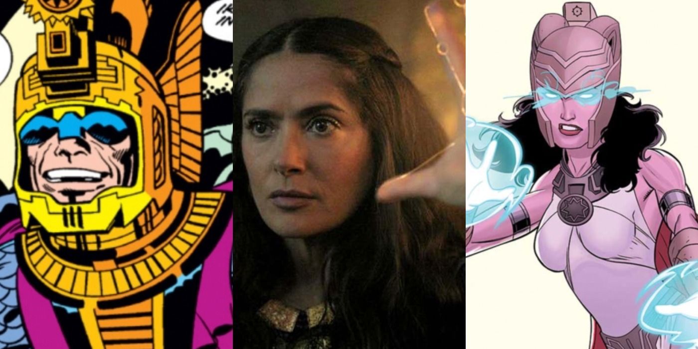 A split image depicts Ajak in the 1976 Marvel Comics, the modern MCU, and the modern comic version
