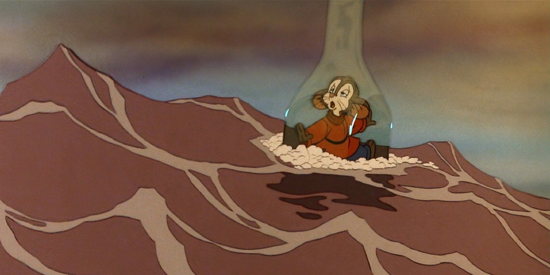 Fivel trapped in a glass bottle in An American Tail.