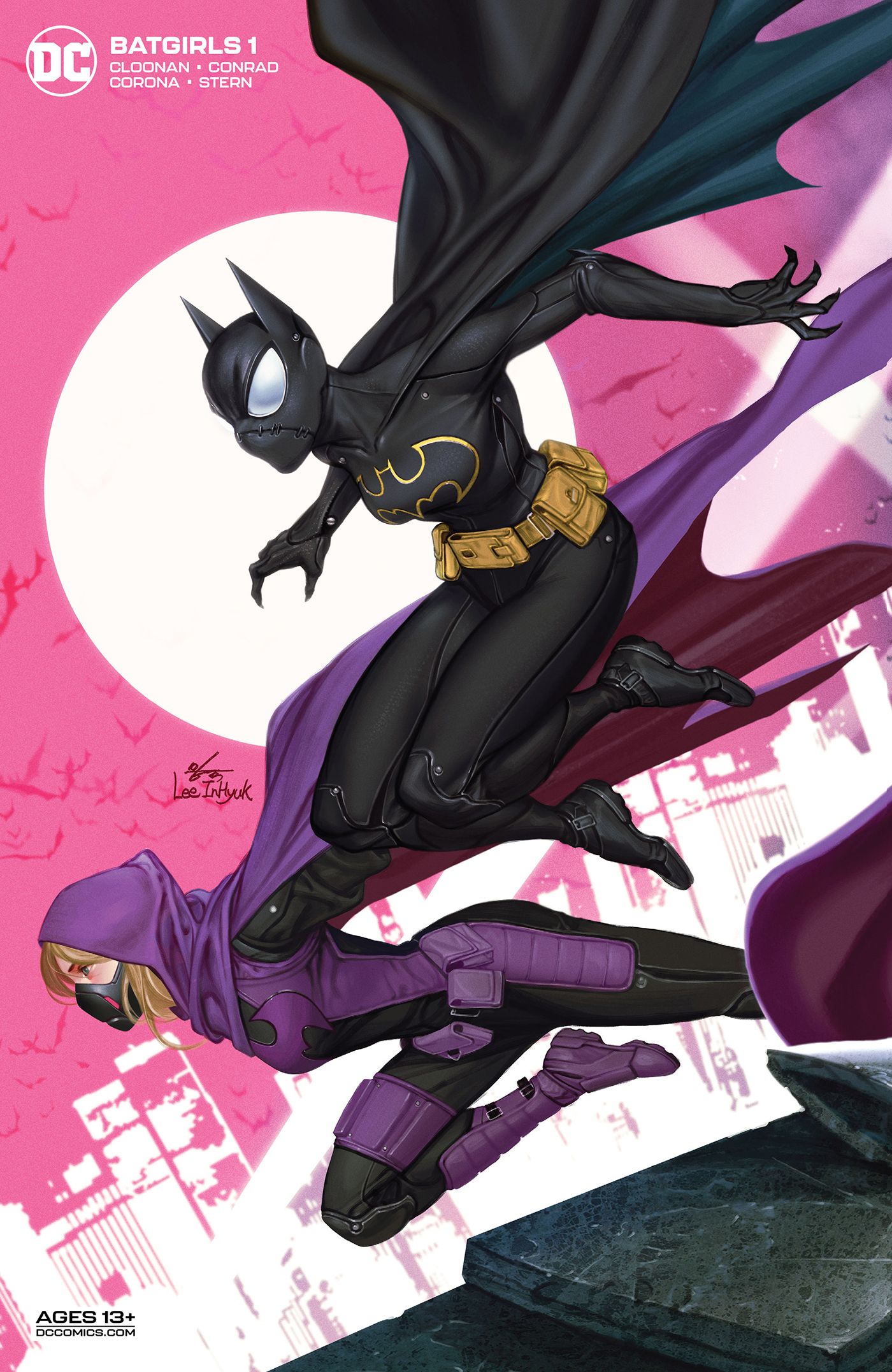 Steph and Cassie leap through the night on a variant cover for Batgirls #1.