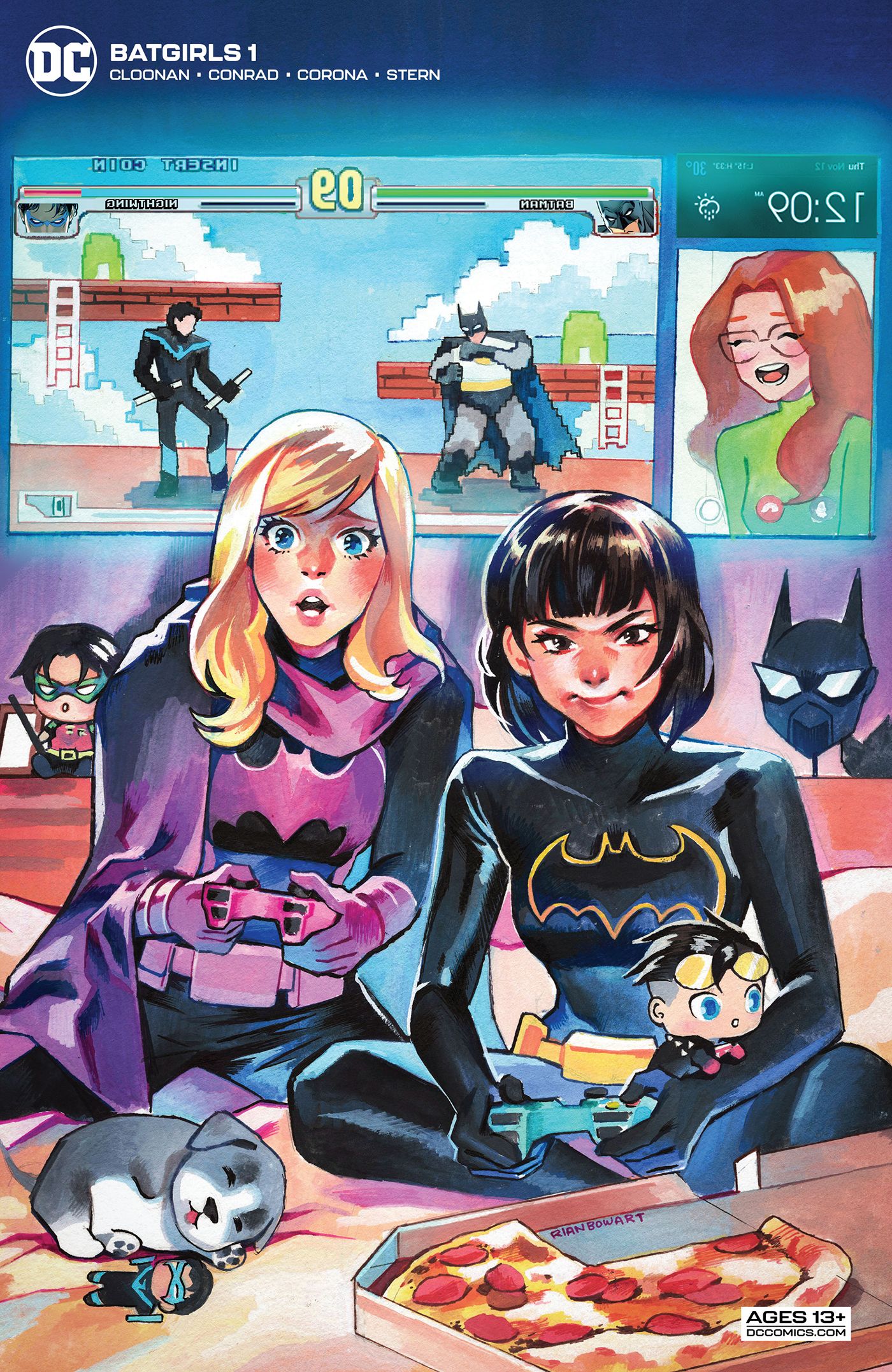 Stephanie Brown and Cassandra Cain play video games on a variant cover for Batgirls #1.