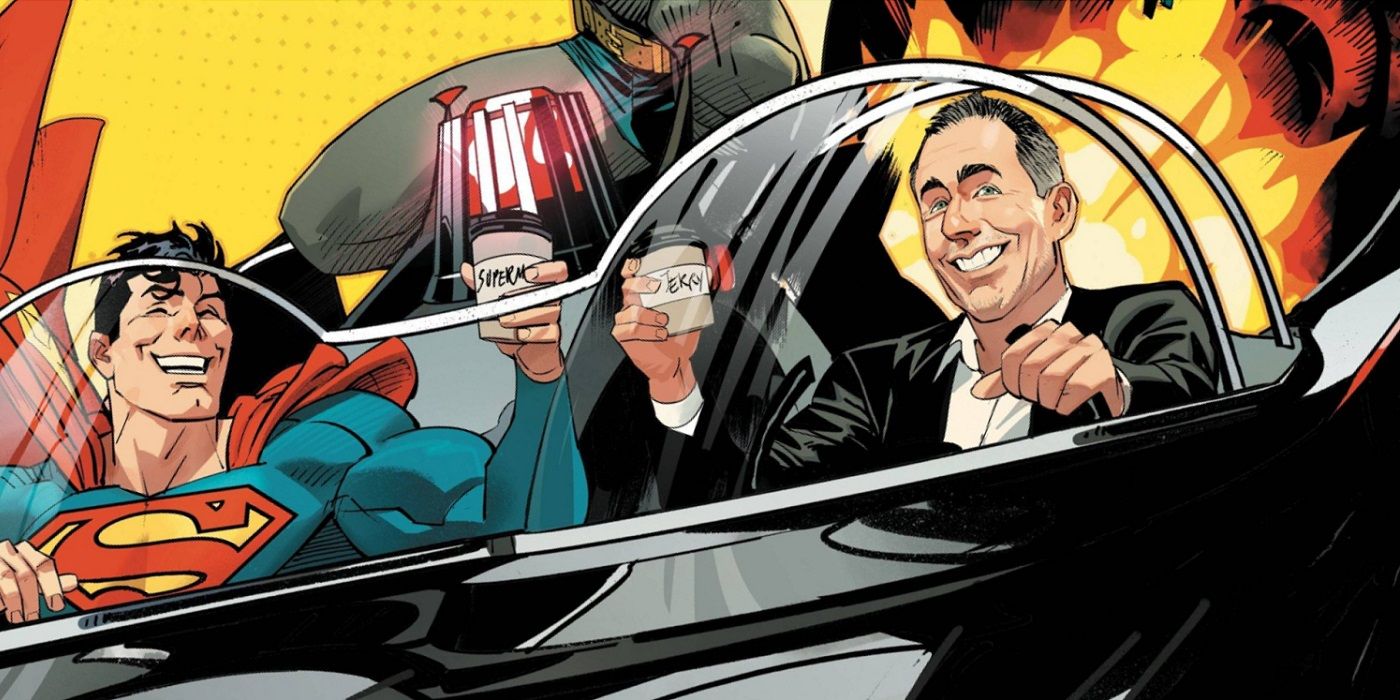 Jerry Seinfeld teaming up with Superman and Batman in World's Finest 1 by Dan Mora