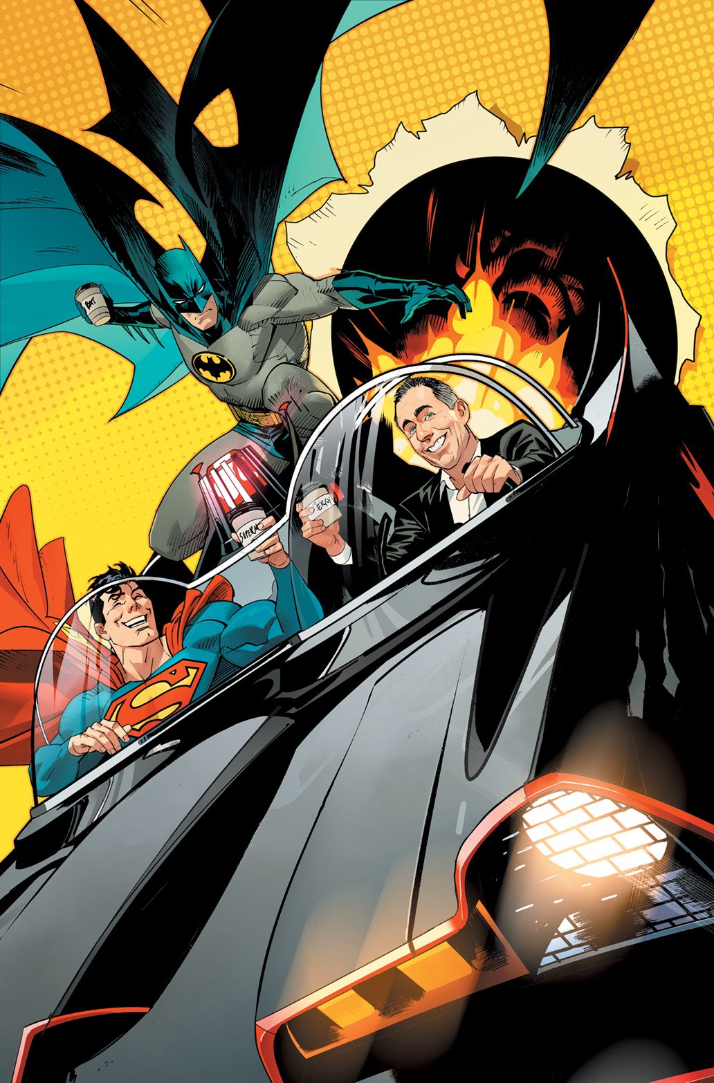 Jerry Seinfeld teaming up with Superman and Batman in World's Finest 1 by Dan Mora