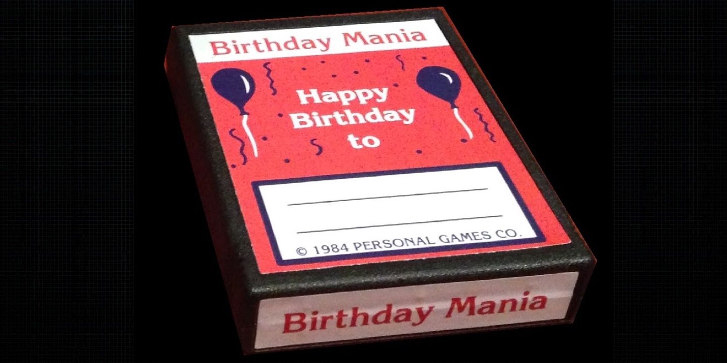 Birthday Mania for Atari 2600 against a black background.