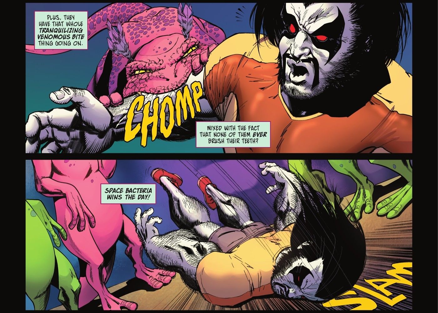 A space lizard infected with space bacteria defeats Lobo with its bite
