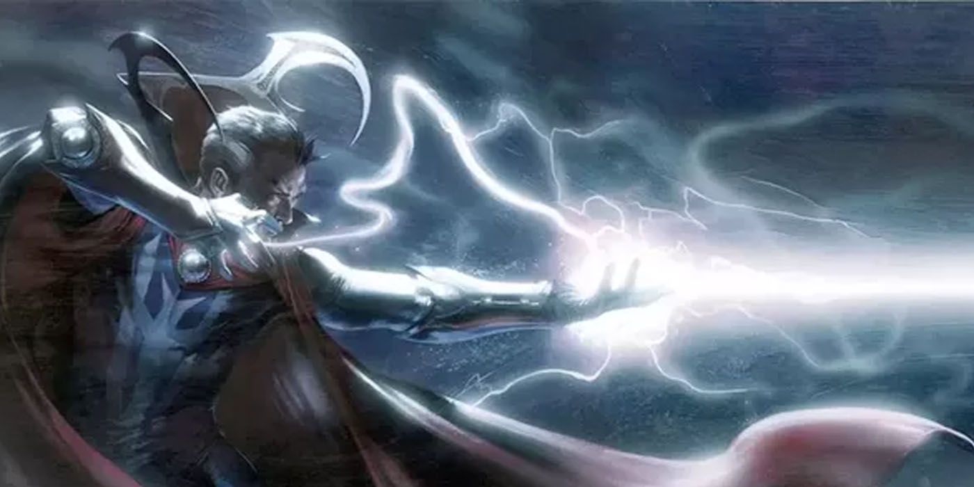 Um personagem DnD 5e lança um raio de energia crepitante em Dungeons & Dragons