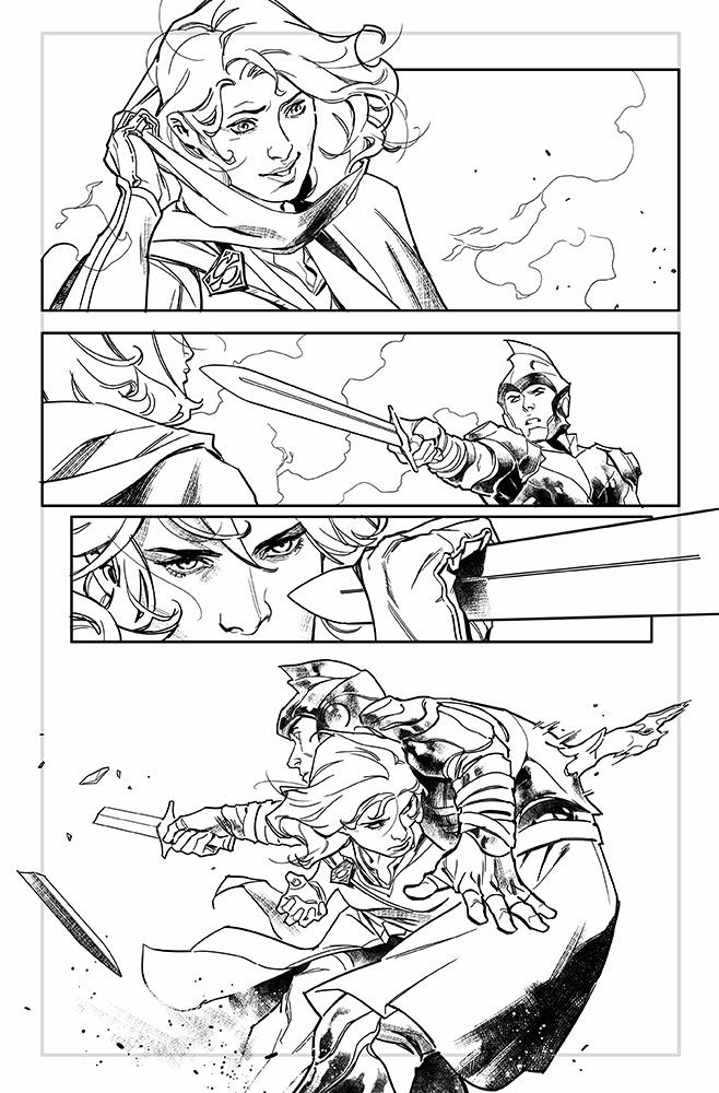 Wonder Woman fights a knight from the kingdom of storms