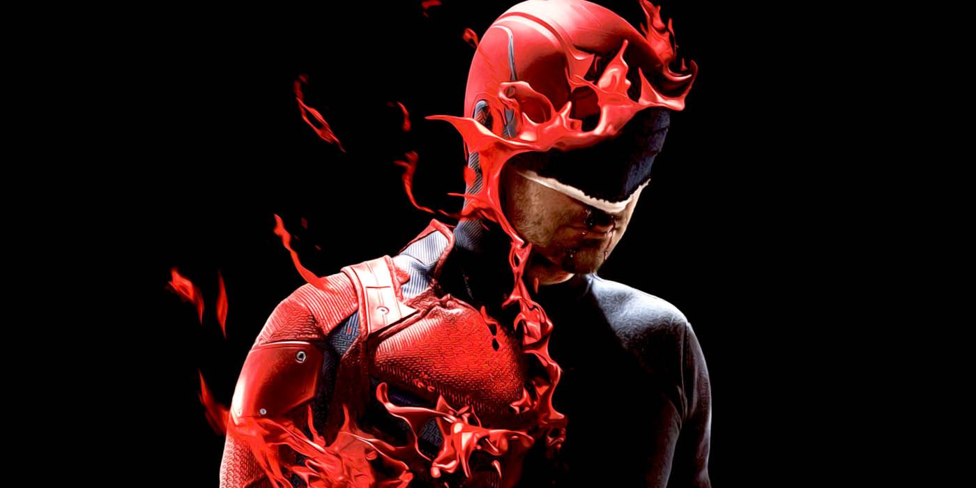 A promo for the Daredevil series shows Daredevil standing still as his red costume liquifies, revealing his first costume underneath
