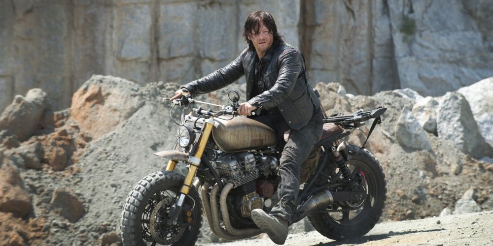 Daryl Dixon riding his motorcycle in The Walking Dead
