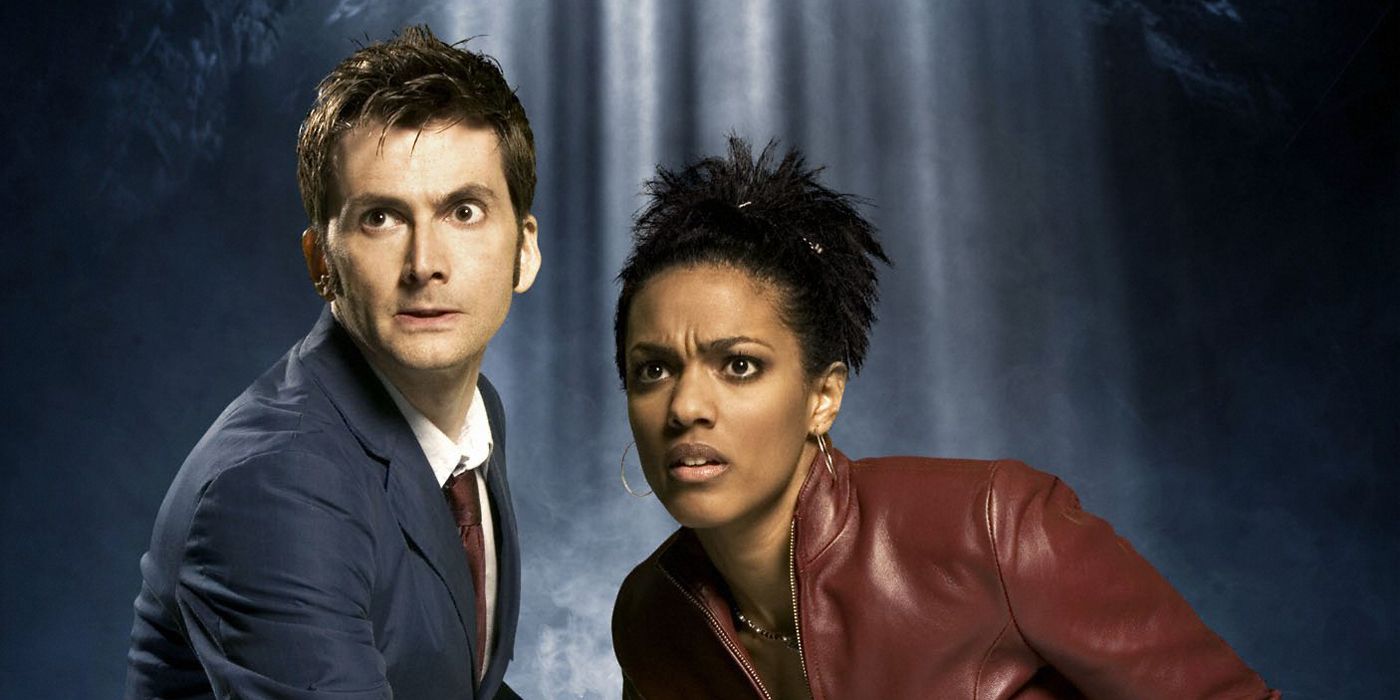 Doctor Who promotional material features David Tennant and Martha Jones.