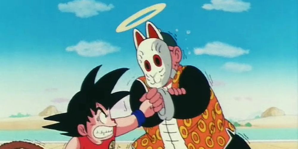 Um jovem Goku luta contra o fantasma do vovô Gohan em Dragon Ball.