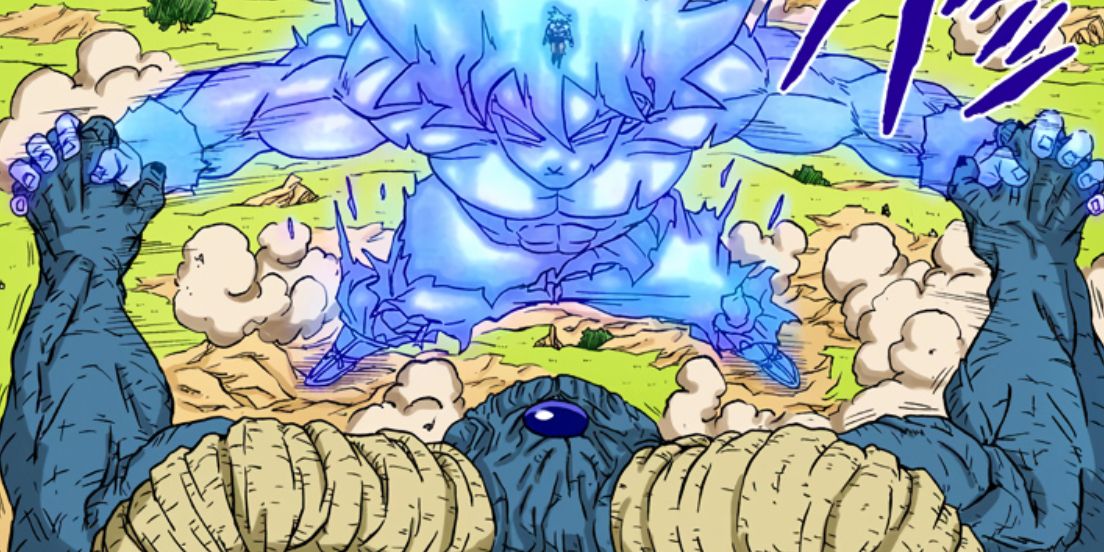 Goku uses Perfected Ultra Instinct Avatar to fight Moro in Dragon Ball Super manga.
