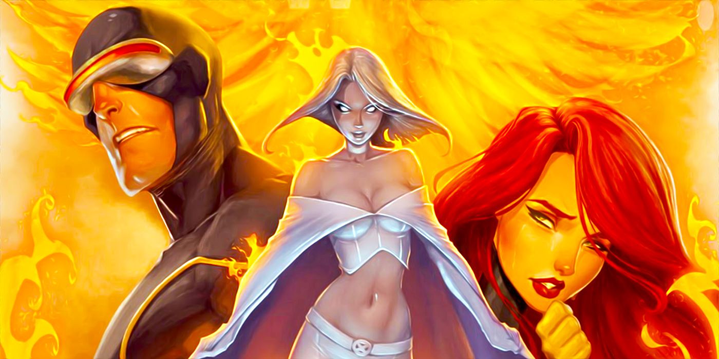Emma Frost becomes the Dark Phoenix as Cyclops and Marvel Girl watch