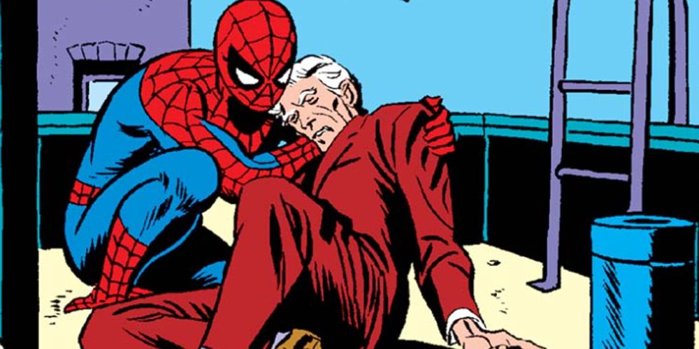 George Stacy dies in Spider-Man's arms.