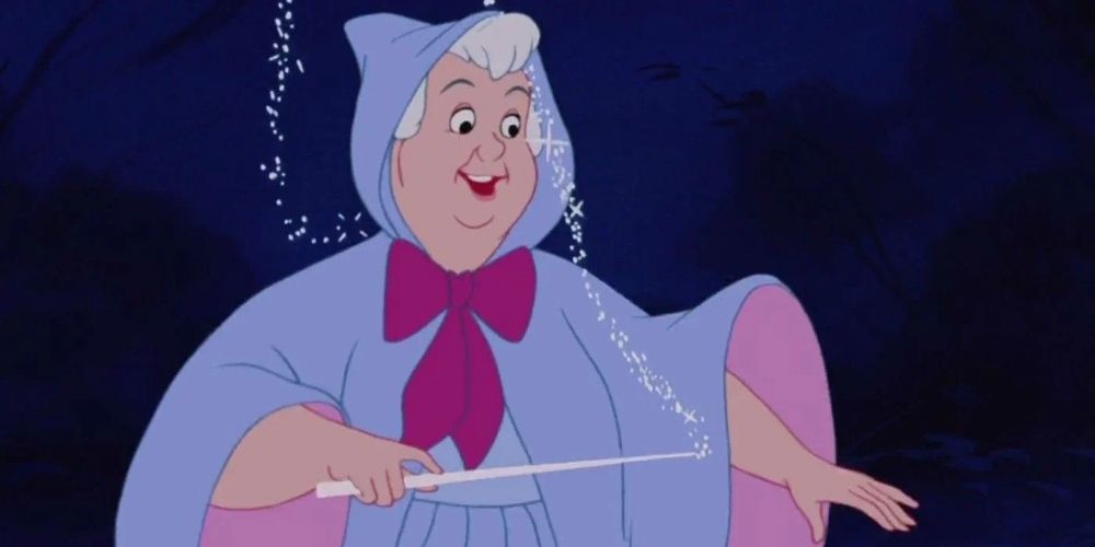 The Fairy Godmother helping Cinderella go to the ball in Cinderella film