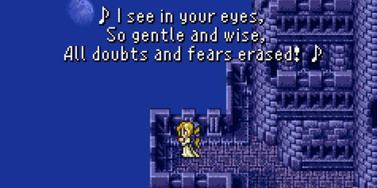 Celes sings at the Opera House in Final Fantasy VI.