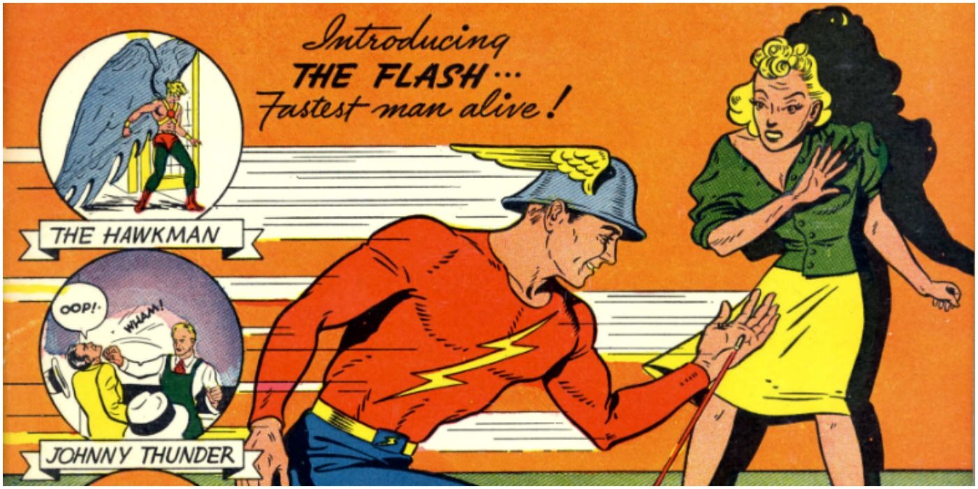 Jay Garrick saves a woman and catches a bullet in Flash Comics 1