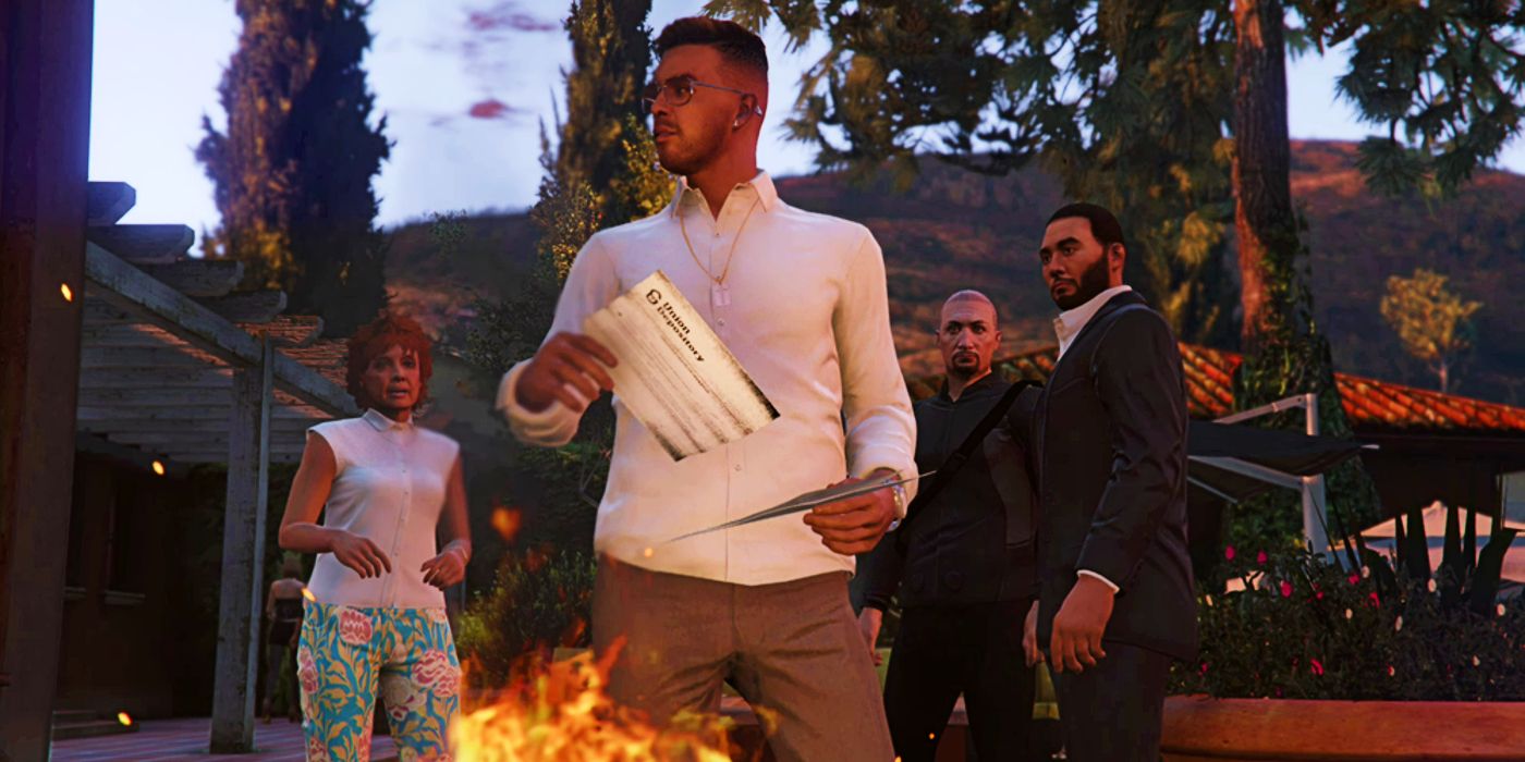 O jogador descarta os Arquivos Madrazo no GTA Online, como visto durante os eventos do Assalto a Cayo Perico.