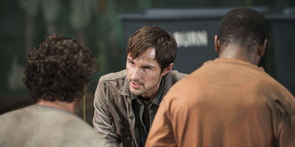 Gareth talks to Rick before trying to butcher him The Walking Dead