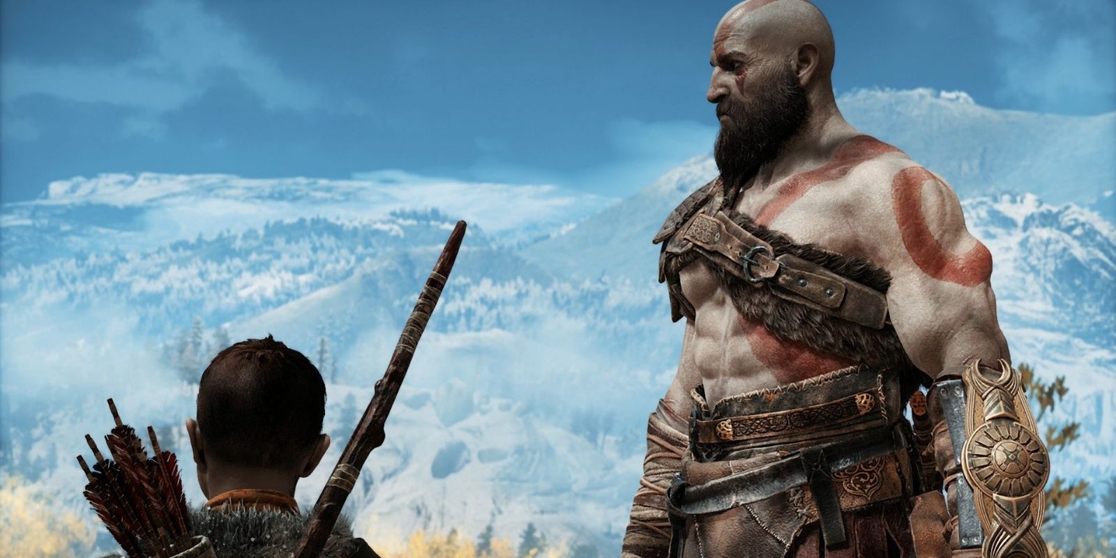 Kratos and Atreus admire the horizon in God of War