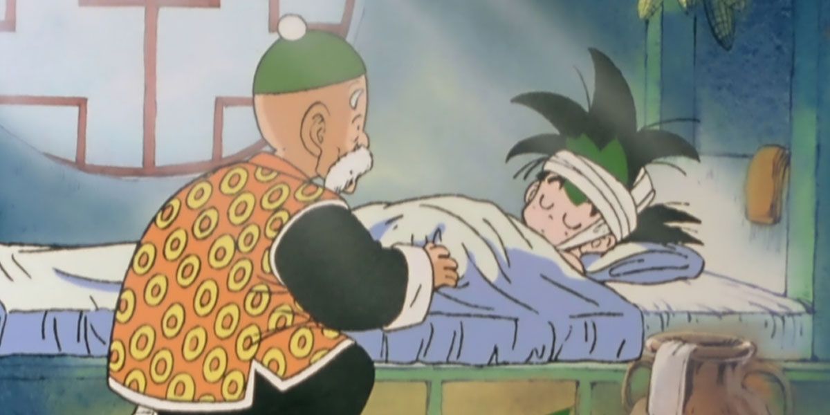 Gohan cares for Goku after he hit his head