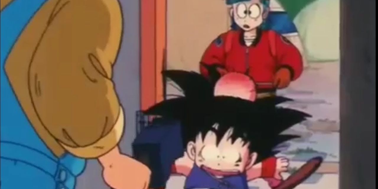 Goku takes an ax to the head anime