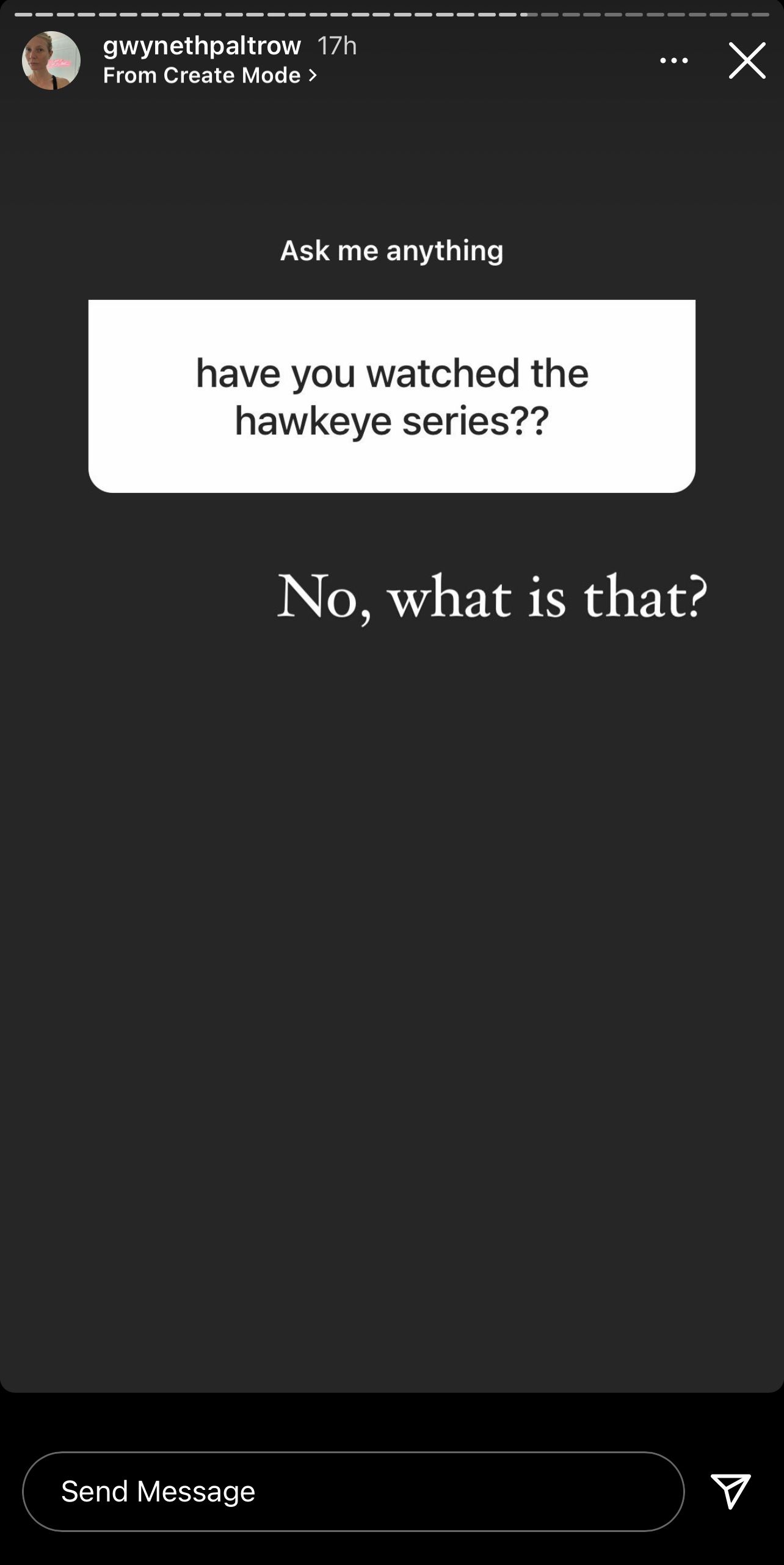 Gywneth Paltrow Hawkeye Instagram Story