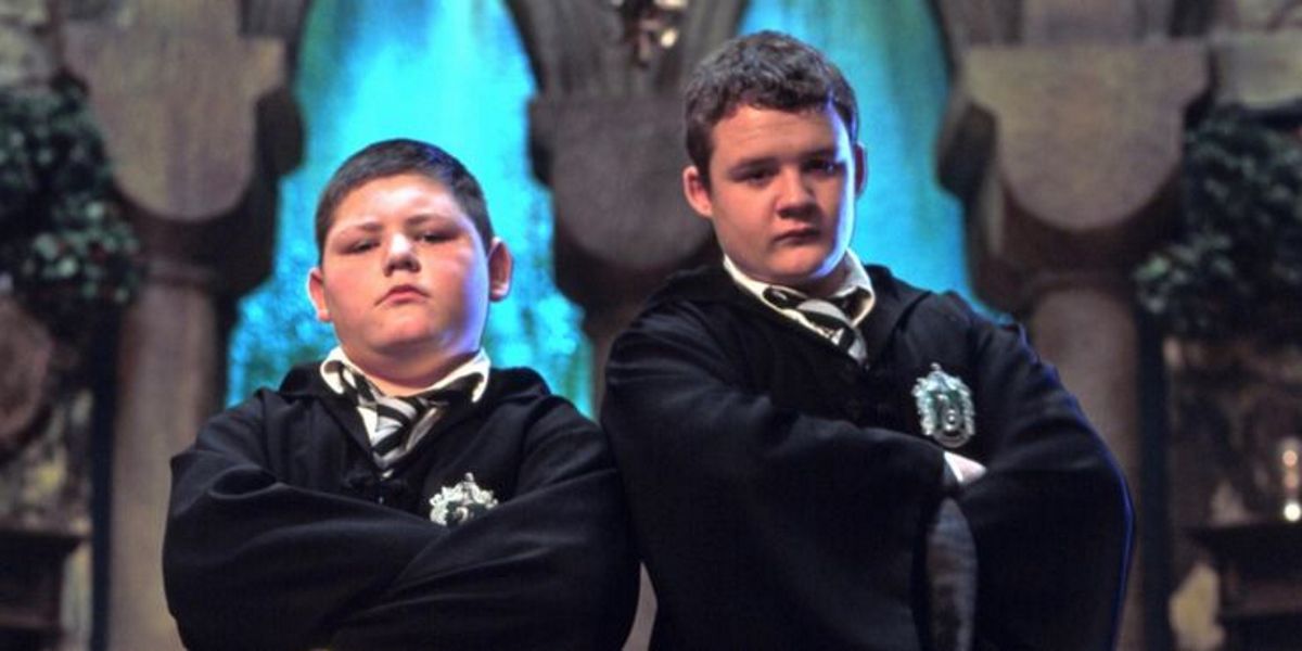 Crabbe and Goyle stand with their arms crossed in Harry Potter.
