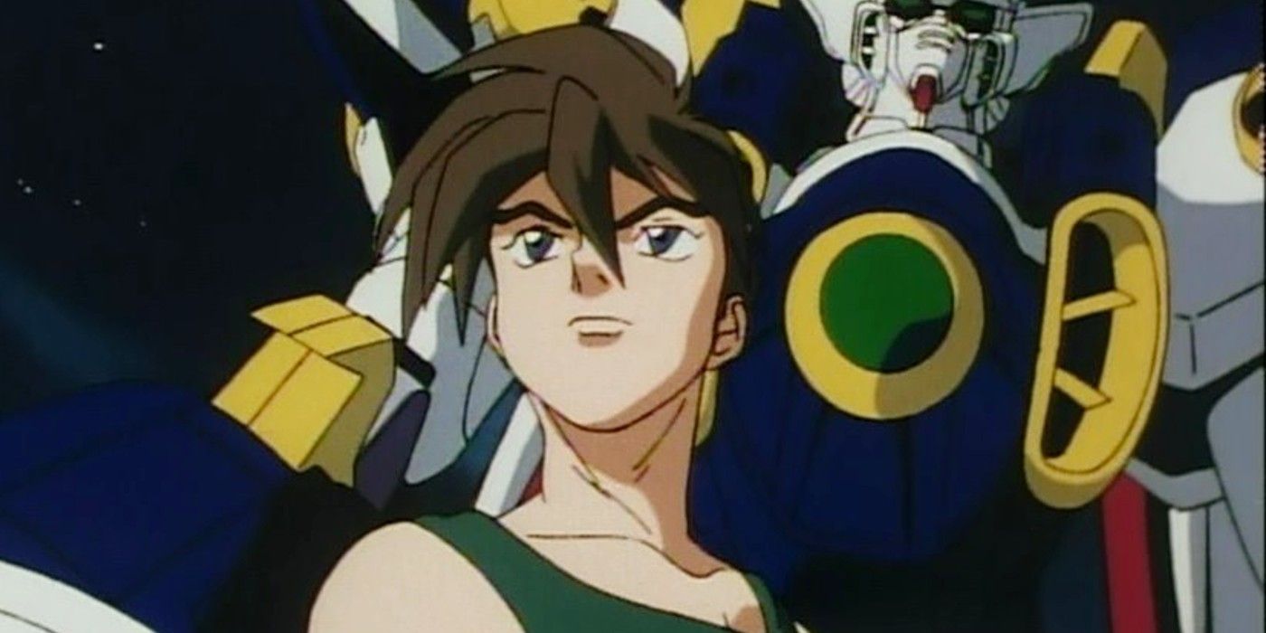 Heero Stands In Front Of His Gundam In Gundam Wing