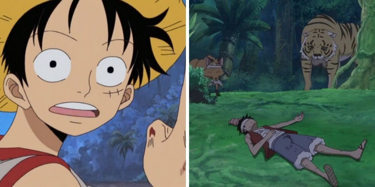 Images feature Monkey D. Luffy from One Piece showcasing his animal instincts