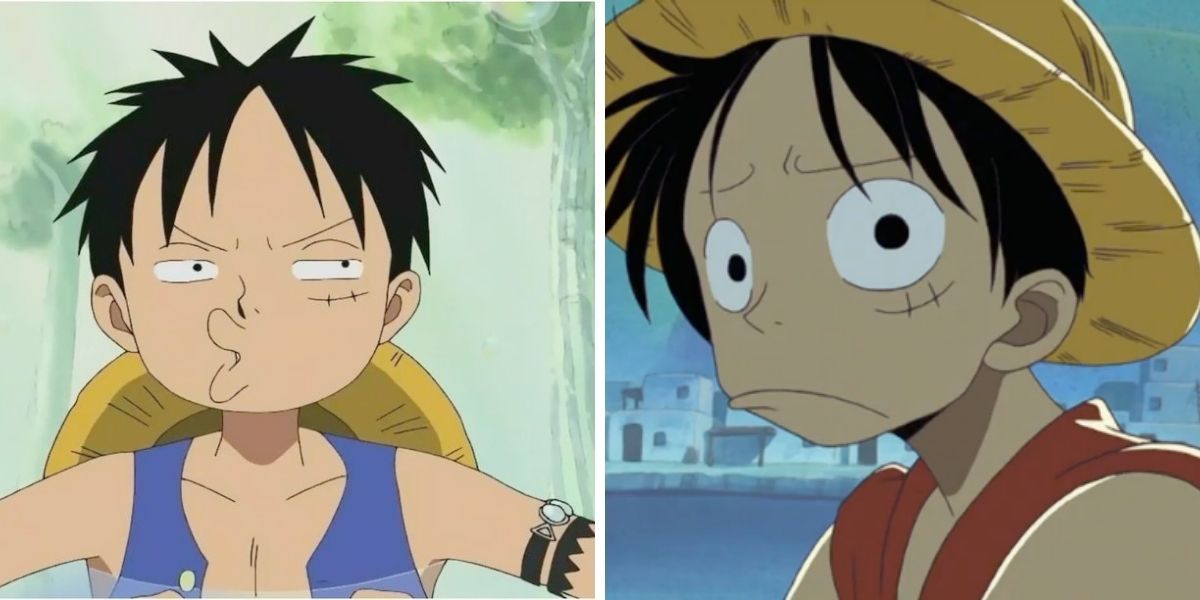 Images feature Monkey D. Luffy from One Piece acting immature