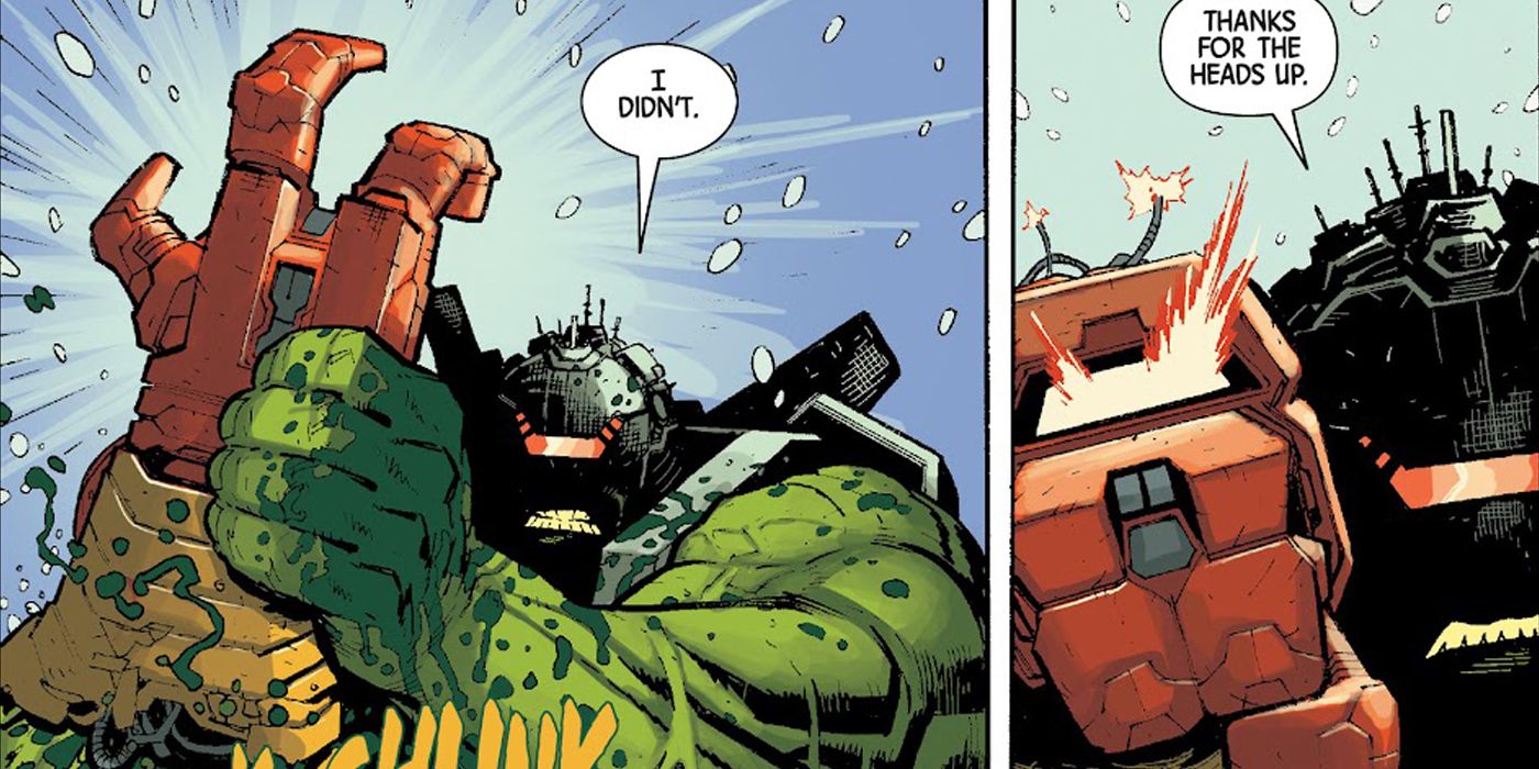 Hulk wears Iron man's Hulkbuster hand