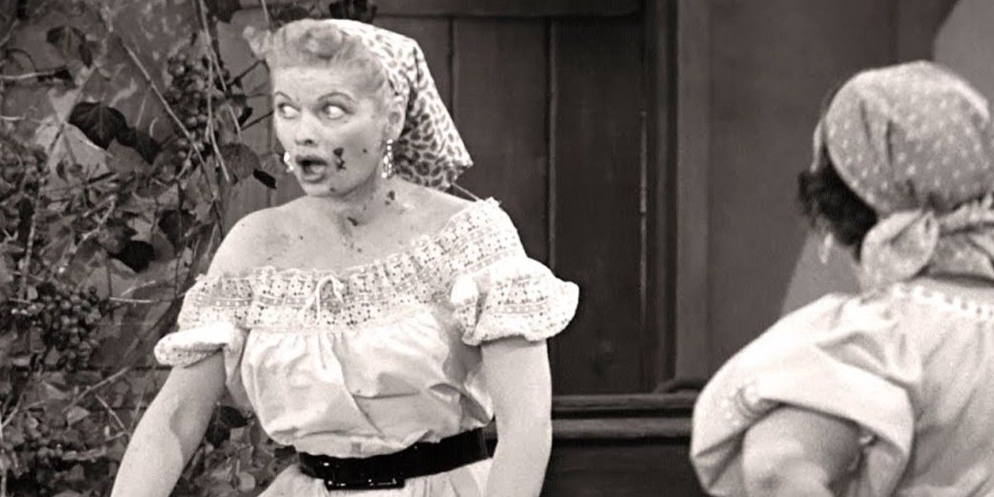 Lucy is messy with grapes in I Love Lucy