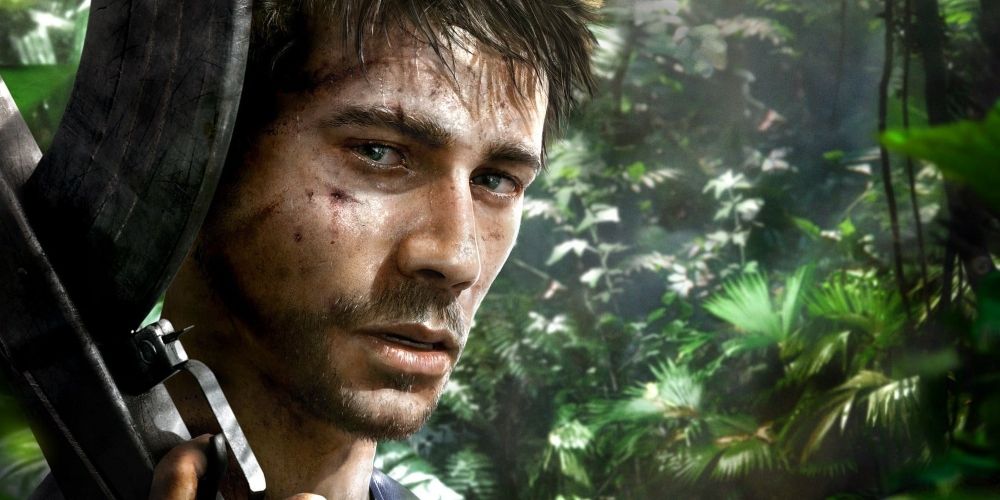 Jason Brody toting a gun in the jungle in Far Cry 3