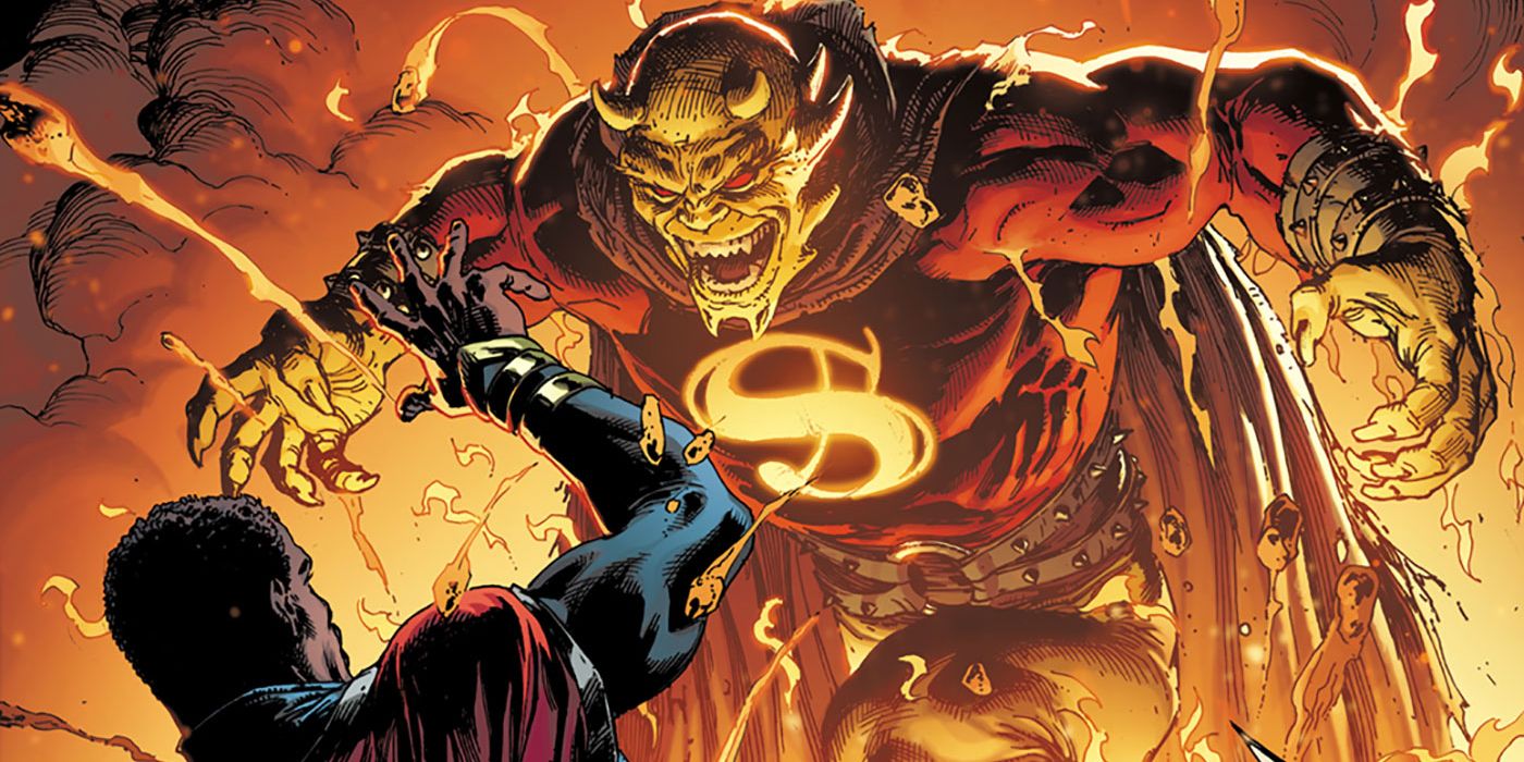 The Superdemon Etrigan looms over President Superman in Justice League Incarnate.
