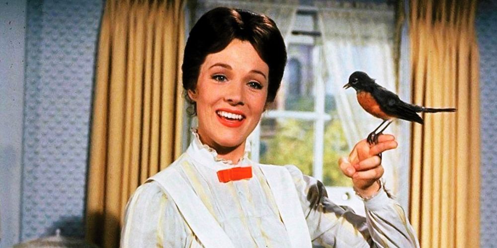 Mary Poppins raising a bird in Mary Poppins movie