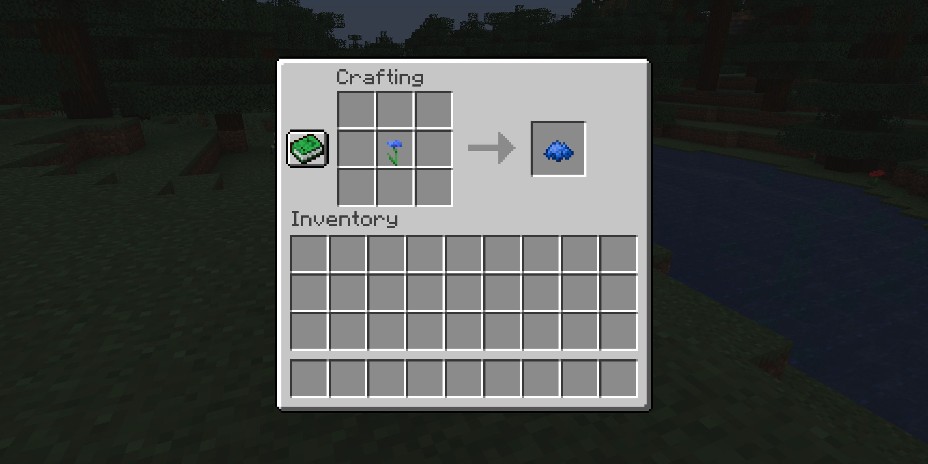 The crafting recipe for blue dye in Minecraft