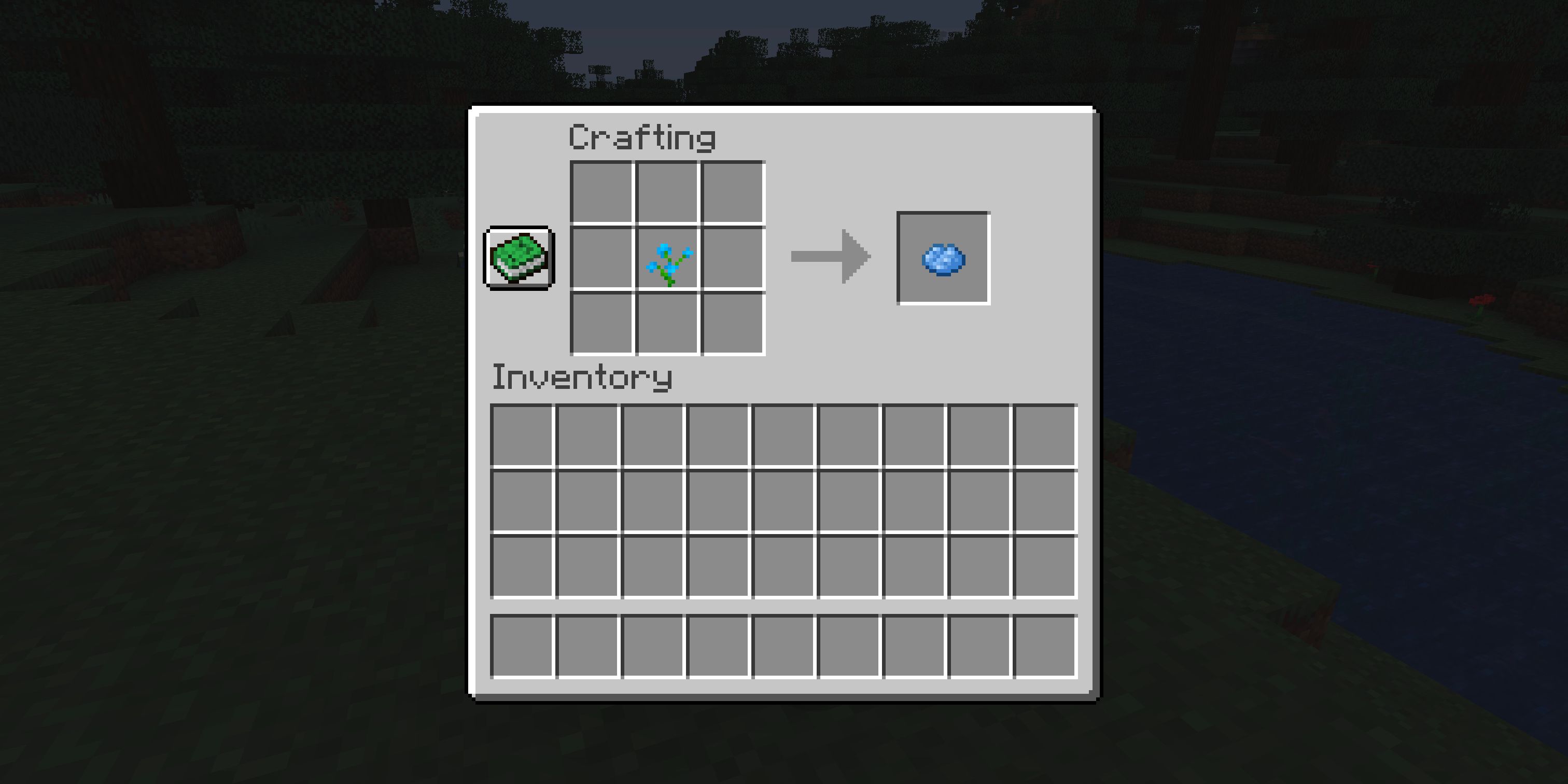 The crafting recipe for light blue dye in Minecraft