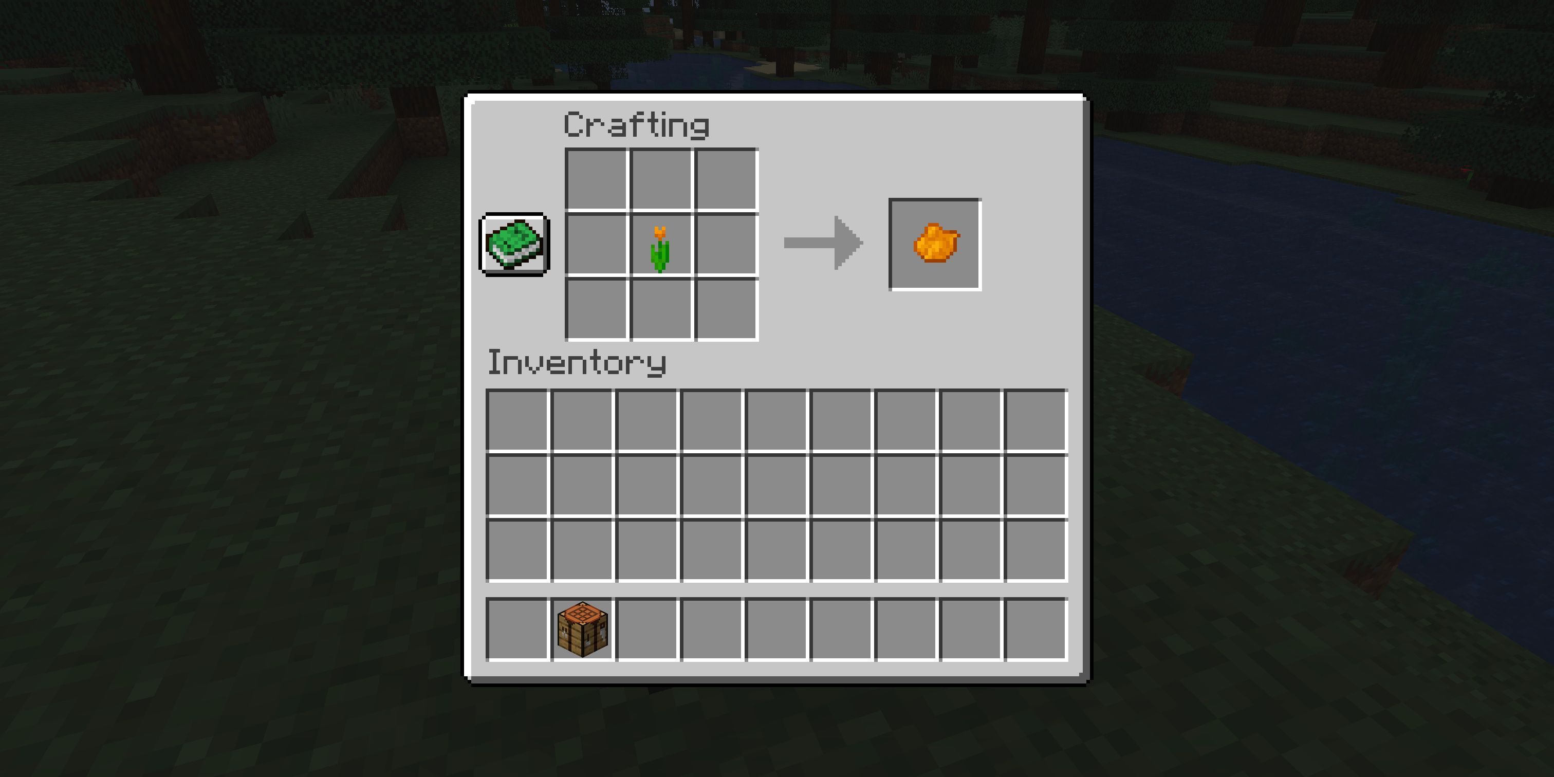 The crafting recipe for orange dye in Minecraft