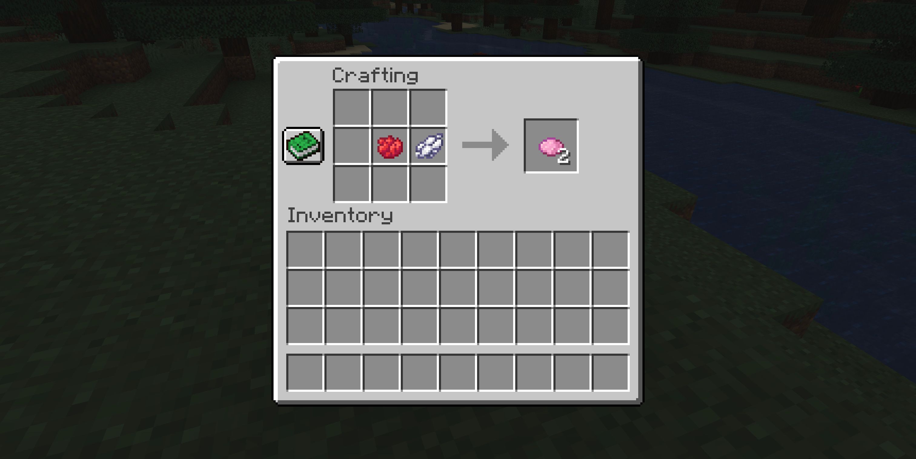 The crafting recipe for pink dye in Minecraft